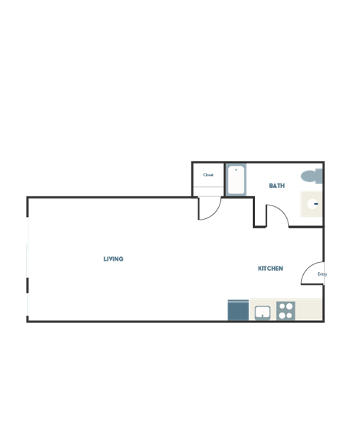 Floor plan for studio, 1 bath, 445 sqft